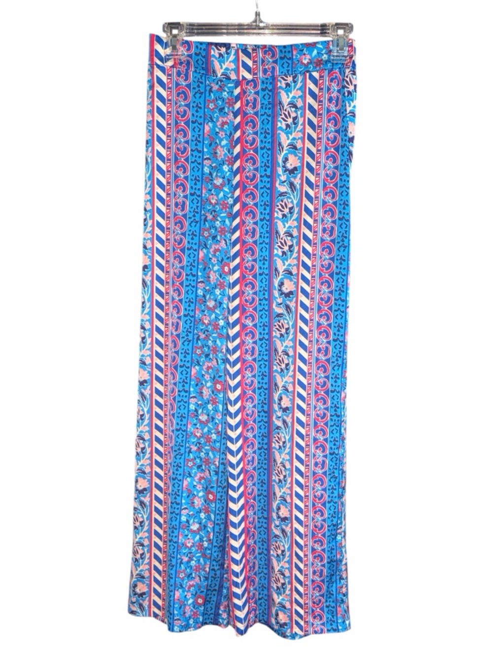 Maison D’ Amelie - Bright Blue Patterned Wide-Leg Palazzo Pants —#138 - Picture 8 of 10
